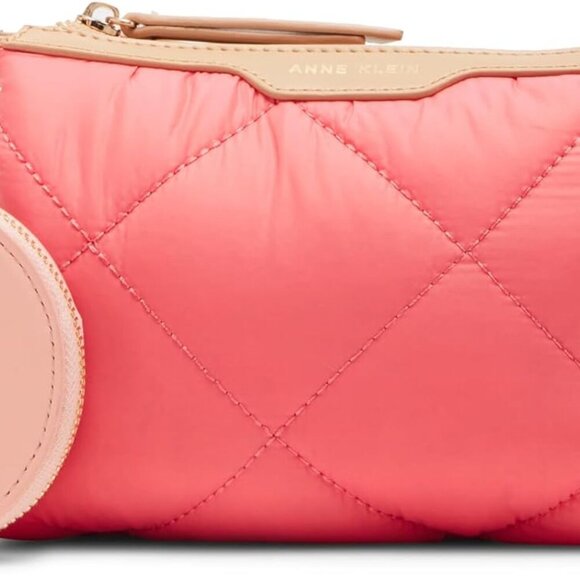 E/W Quilted Nylon Crossbody Bag Womens Ocean Coral Mellow Peach with Logo Web St - Picture 1 of 4